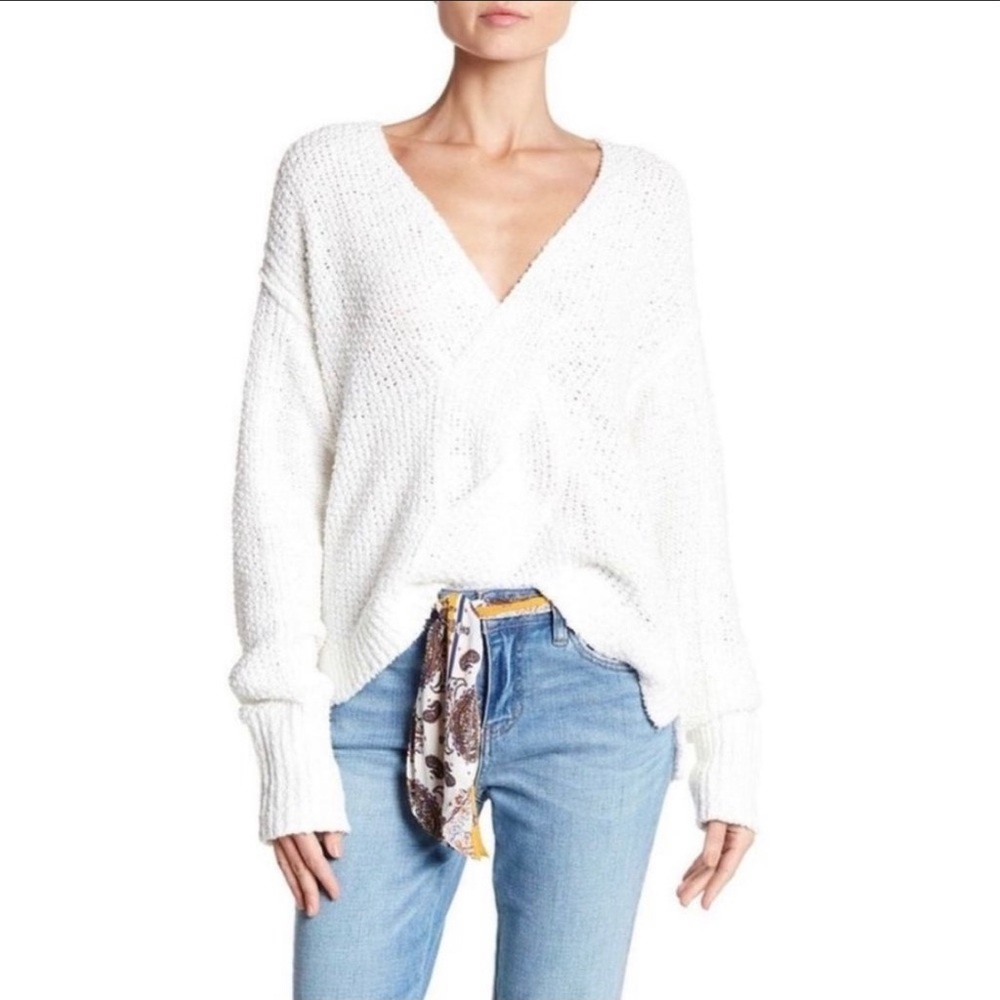 NWT Free People Coco V-neck Sweater Oversizef White New XS